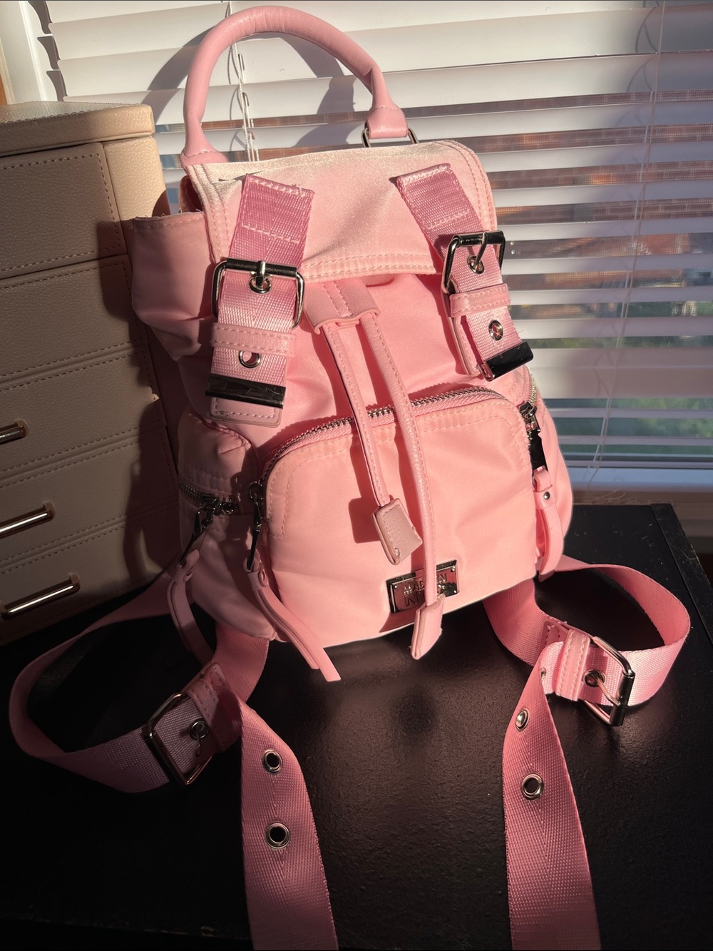 Compact Pink Mini Backpack with Front Pocket
